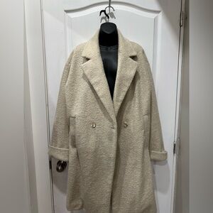 next Cream Bouclé Double-Breasted Trench Coat